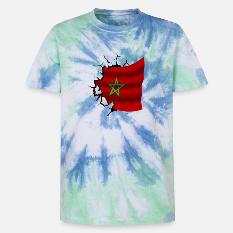 Drapeau du Maroc - Maroc - Drapeau Broken Design - T-shirt tie-dye premium unisexe - bleu spirale