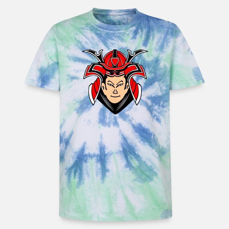 Samurai mit Helmdesign - Unisex Premium Tie Dye T-Shirt - Spiralblau