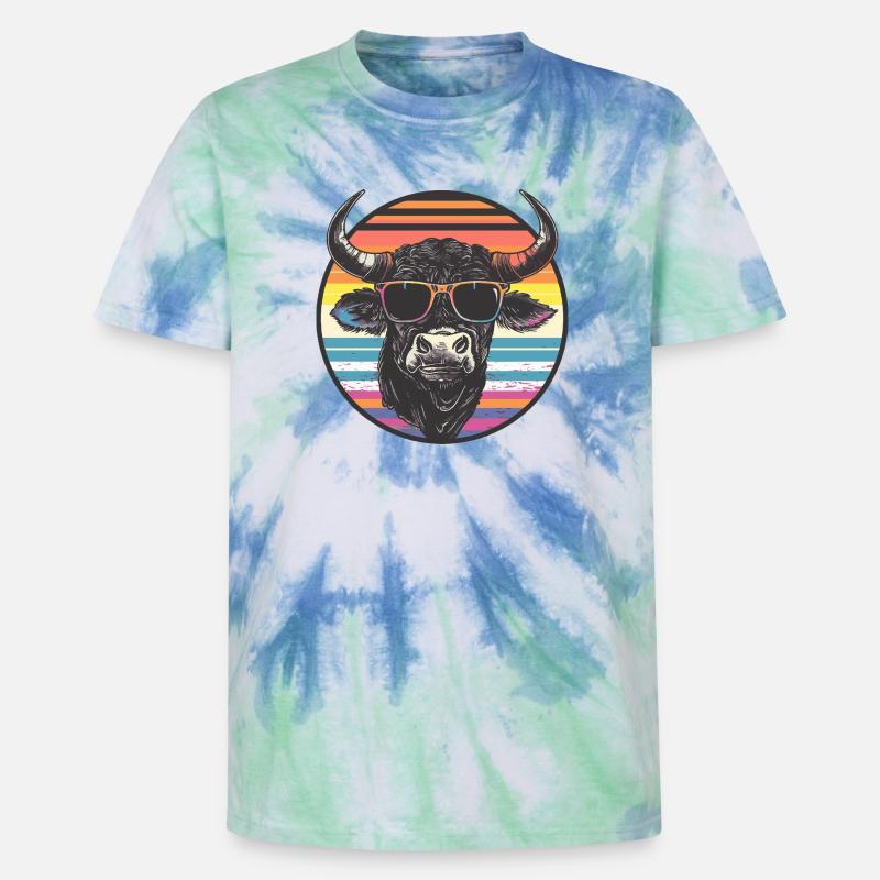 Bison décontracté avec lunettes de soleil - T-shirt tie-dye premium unisexe - bleu spirale