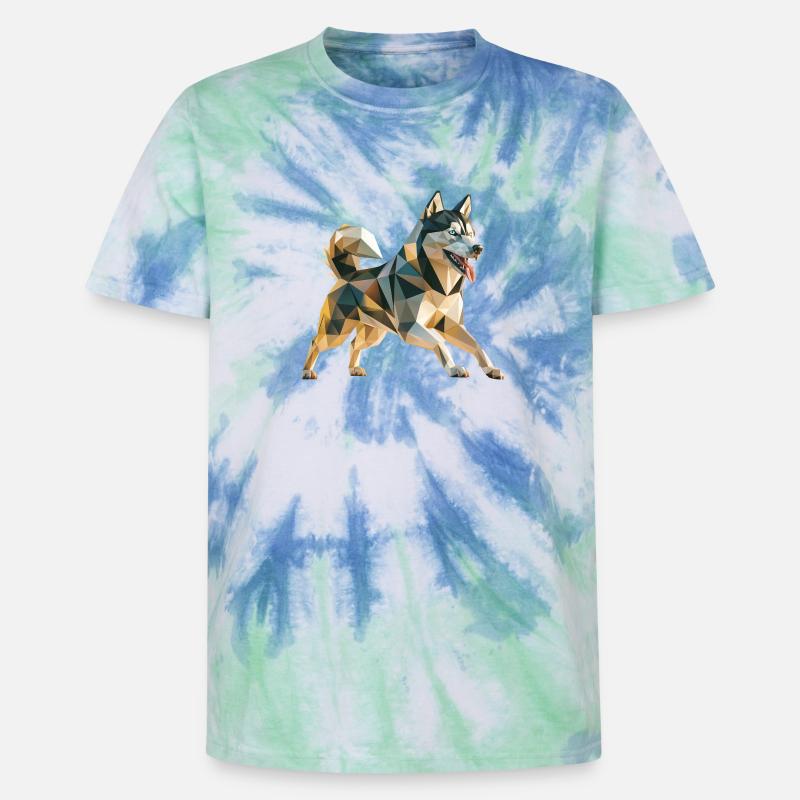 Siberian Husky - Cooles Low Poly Logo - Unisex Premium Tie Dye T-Shirt - Spiralblau