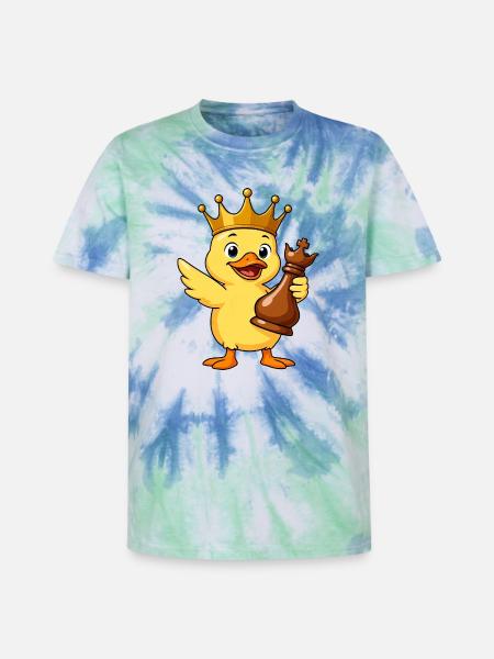Funny Duck Chess Player King Queen Cartoon - Unisex Premium Tie-Dye T-Shirt - Blue Spiral