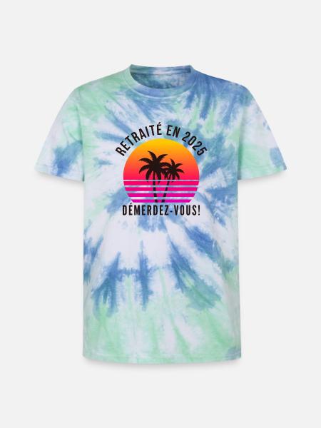 Retired in 2025, Humour retires - Unisex Premium Tie-Dye T-Shirt - Blue Spiral