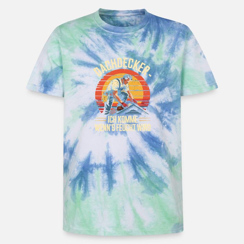 Dachdecker - Ich Komme Wenn's Feucht Wird - Unisex Premium Tie Dye T-Shirt - Spiralblau