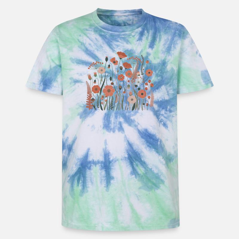 Boho Wildblumen – Blühende Harmonie - Unisex Premium Tie Dye T-Shirt - Spiralblau
