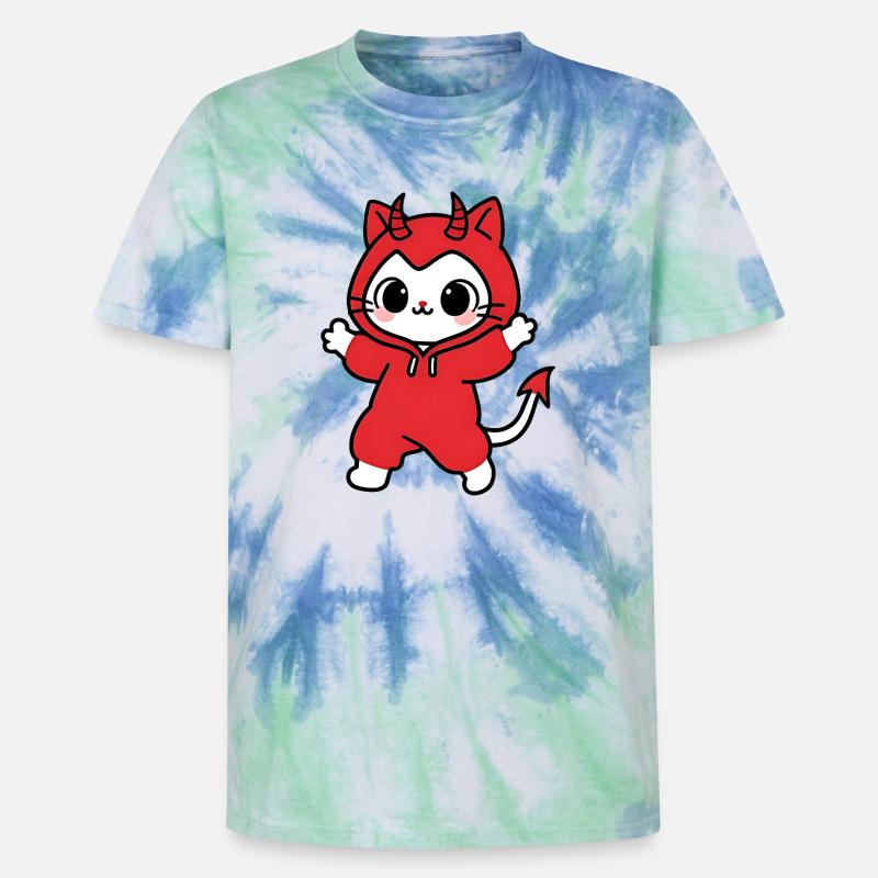 Cat Devil Kapuzenpullover Rot - Unisex Premium Tie Dye T-Shirt - Spiralblau