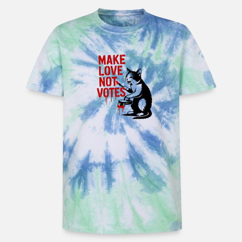 Faites l’amour pas les votes Chat - T-shirt tie-dye premium unisexe - bleu spirale