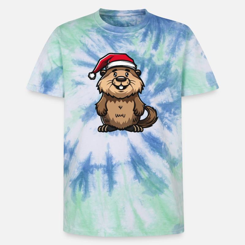 Noël du castor - T-shirt tie-dye premium unisexe - bleu spirale
