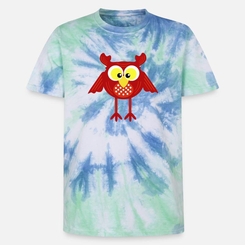 Rote Eule auf langen Beinen - Unisex Premium Tie Dye T-Shirt - Spiralblau