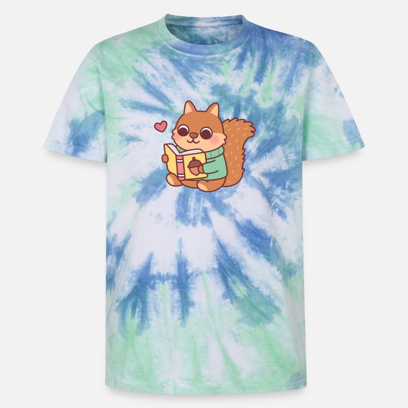 Niedliches Eichhörnchen liest ein Buch - Unisex Premium Tie Dye T-Shirt - Spiralblau