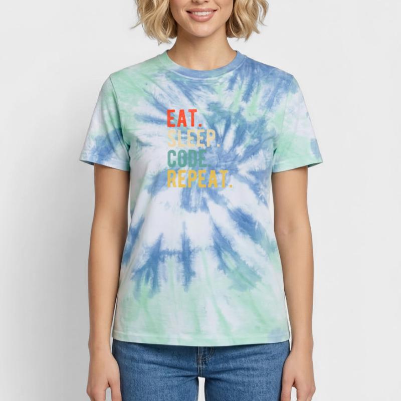 Eat Sleep Code Repeat Programmer Nerd Retro T-shirt tie-dye premium unisexe