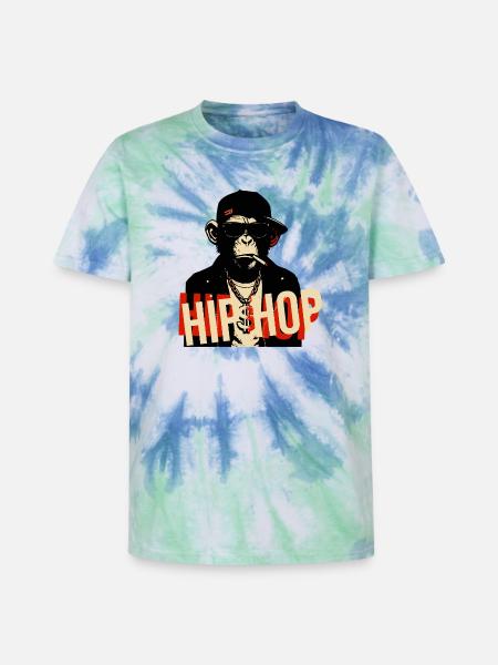 Hip Hop Chimp Bling Icon - Unisex Premium Tie-Dye T-Shirt - Blue Spiral