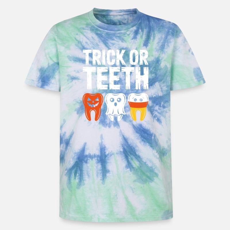 Trick oder Teeth Halloween-Trio - Unisex Premium Tie Dye T-Shirt - Spiralblau
