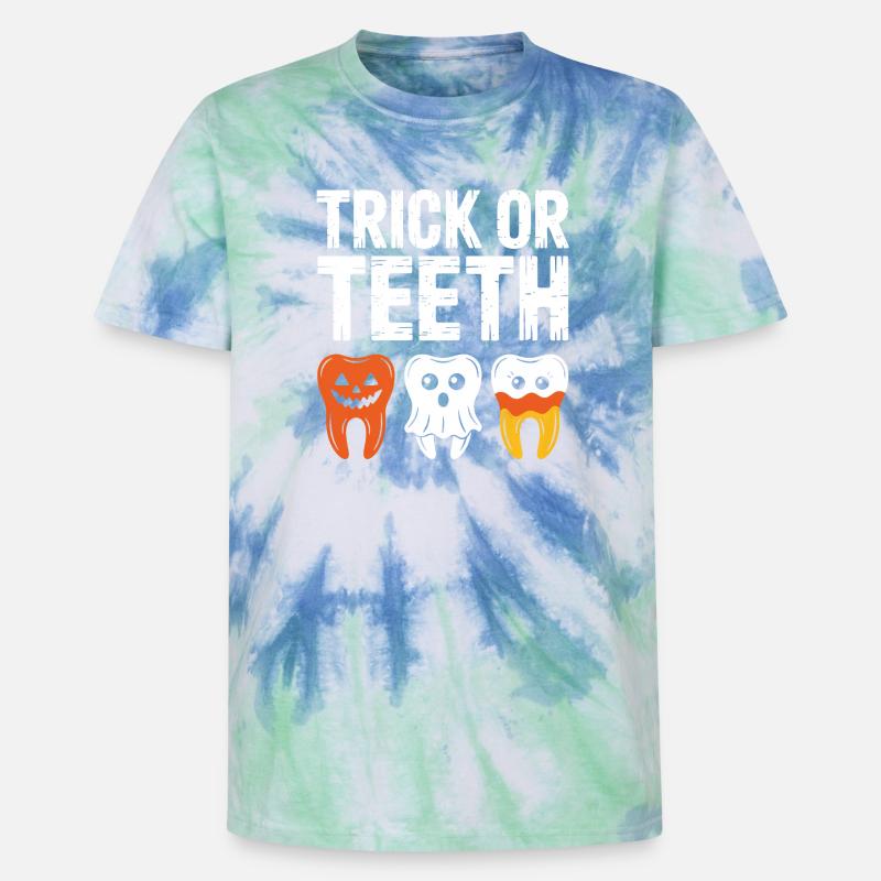 Trick oder Teeth Halloween-T-Shirt - Unisex Premium Tie Dye T-Shirt - Spiralblau