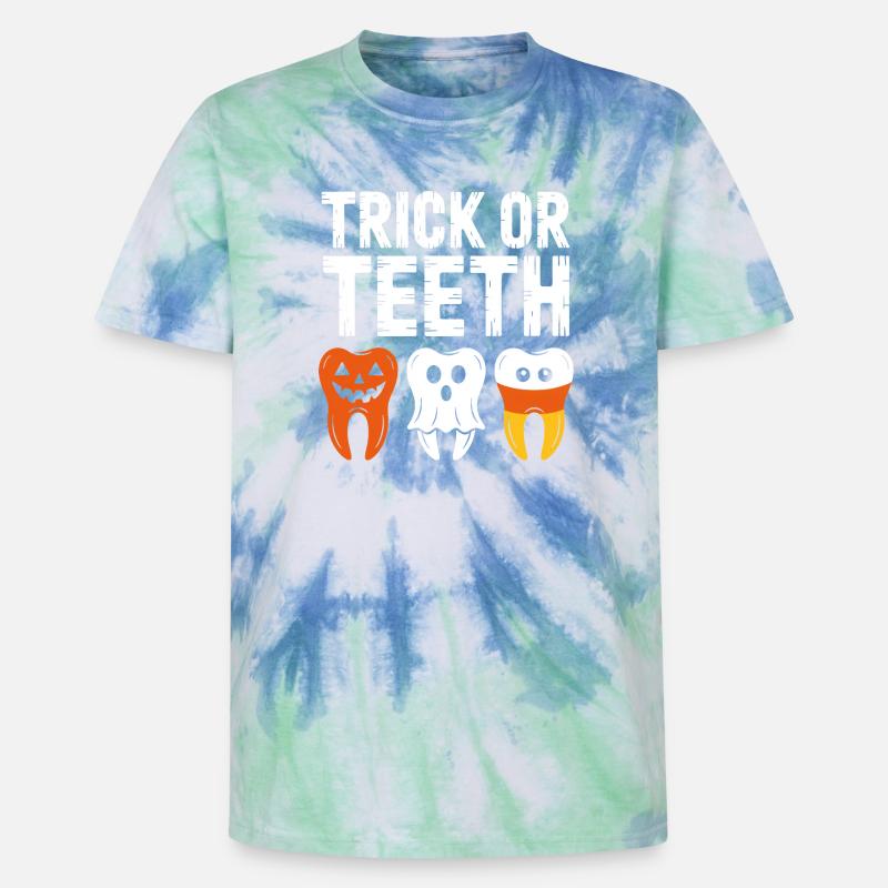 Trick oder Teeth Halloween-T-Shirt - Unisex Premium Tie Dye T-Shirt - Spiralblau