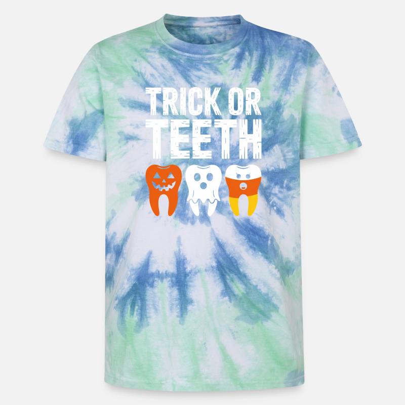 Trick oder Teeth Halloween-T-Shirt - Unisex Premium Tie Dye T-Shirt - Spiralblau