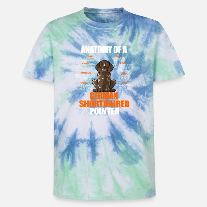 Anatomie eines Deutschen Kurzhaar-Pointers Lustiges GSP - Unisex Premium Tie Dye T-Shirt - Spiralblau