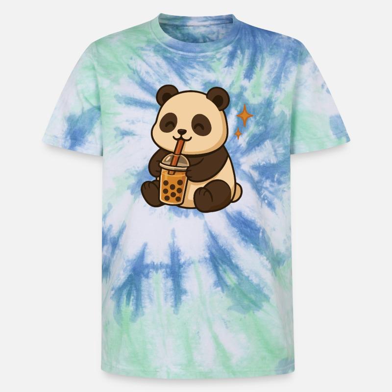 Panda mit Bubble Tea kawaii Panda - Unisex Premium Tie Dye T-Shirt - Spiralblau