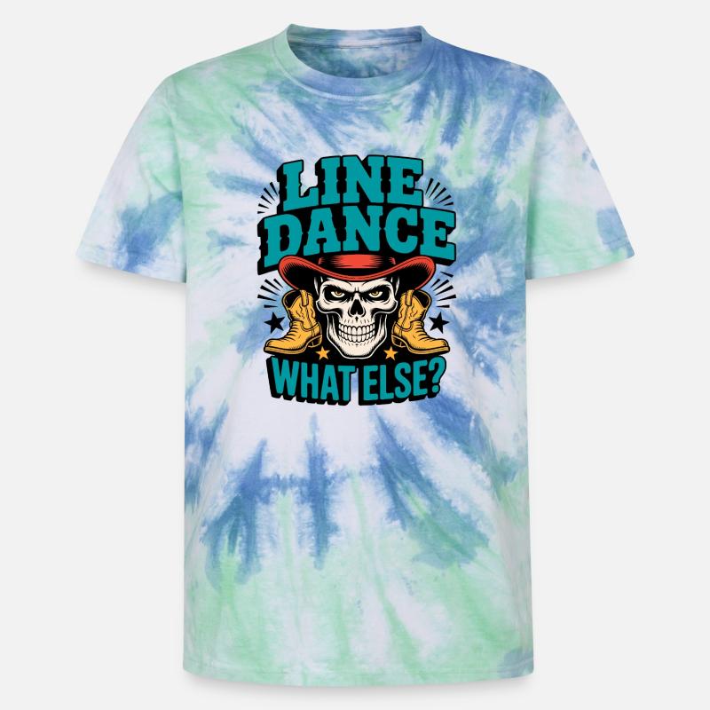 Line Dance Schädel mit Stiefeln - Unisex Premium Tie Dye T-Shirt - Spiralblau