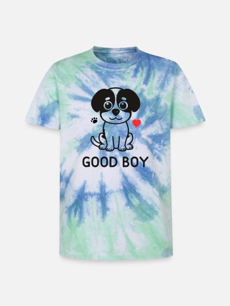 Good Boy – Cute Dog Motif - Unisex Premium Tie-Dye T-Shirt - Blue Spiral