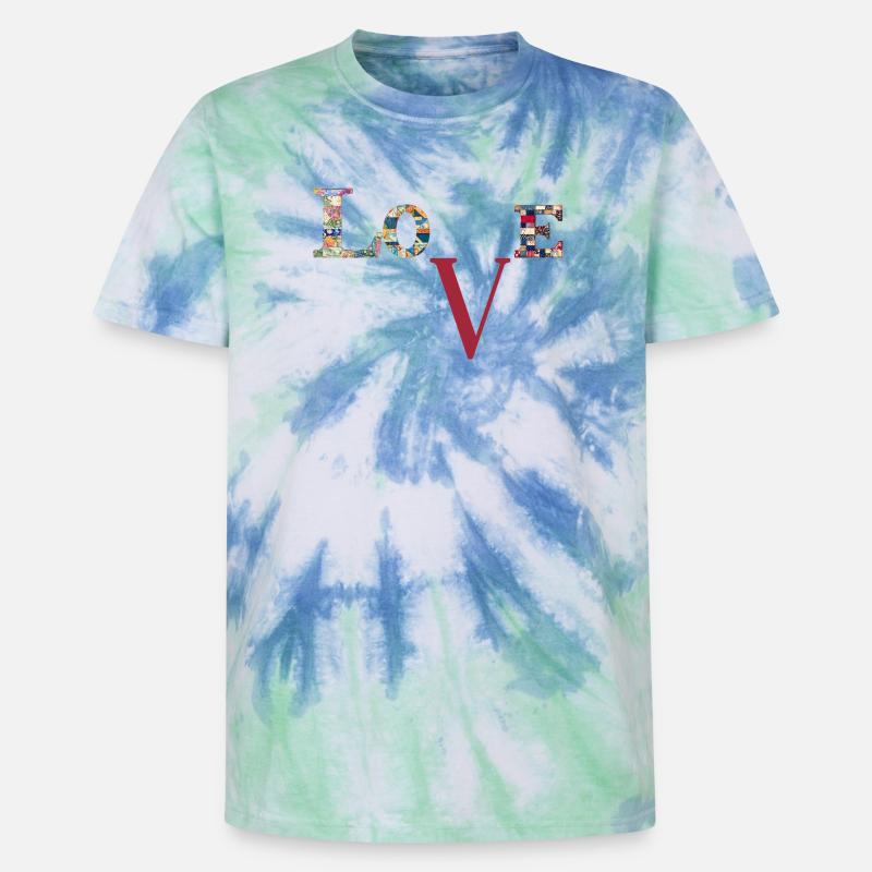 Liebe Patchwork-Typografie - Unisex Premium Tie Dye T-Shirt - Spiralblau