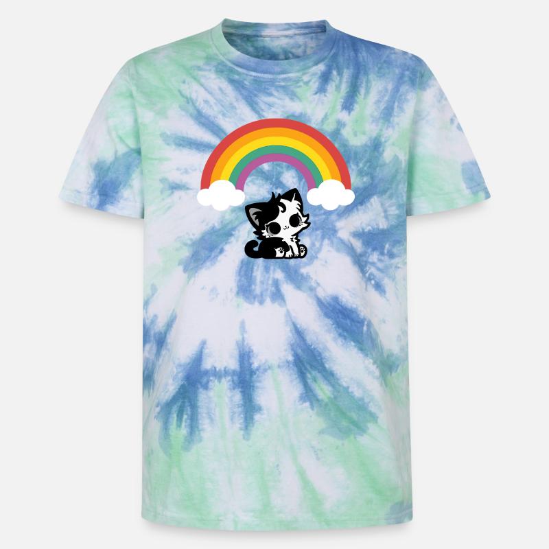 Goth Katze unterm Regenbogen Motiv - Unisex Premium Tie Dye T-Shirt - Spiralblau