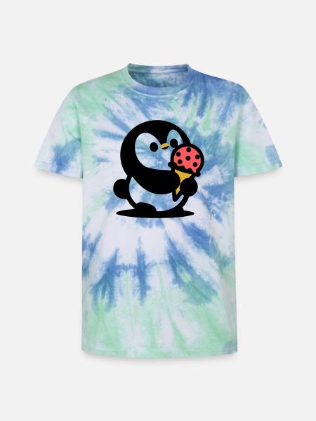 Kleiner Pinguin mit Eis - Unisex Premium Tie-Dye T-Shirt - Blue Spiral