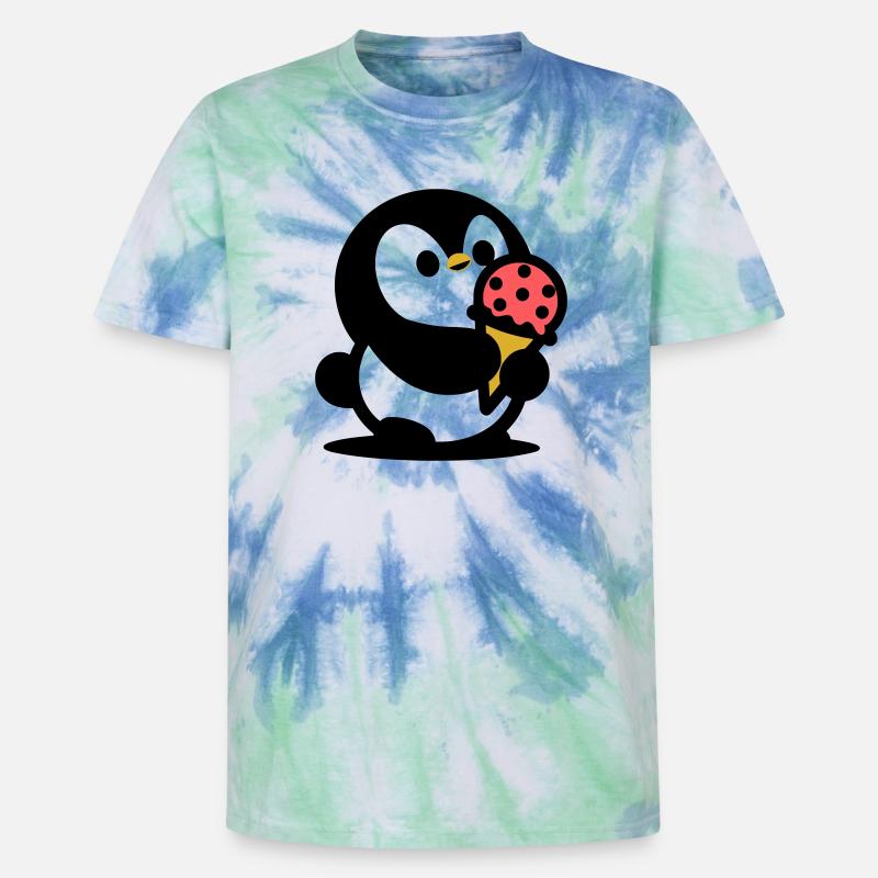 Petit manchot avec de la glace - T-shirt tie-dye premium unisexe - bleu spirale