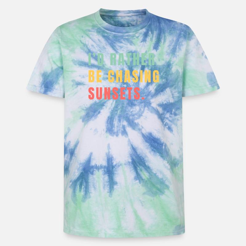 I'd rather be chasing sunsets - Unisex Premium Tie-Dye T-Shirt - Blue Spiral