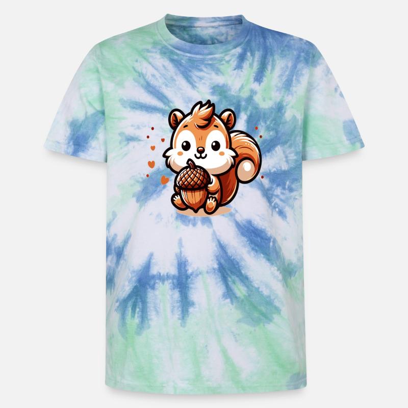 Süßes Eichhörnchen mit Herz-Eichel - Unisex Premium Tie Dye T-Shirt - Spiralblau