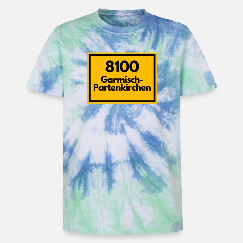 OLD POSTCODE POSTCODE 8100 GARMISCH-PARTENKIRCHEN - Unisex Premium Tie-Dye T-Shirt - Blue Spiral