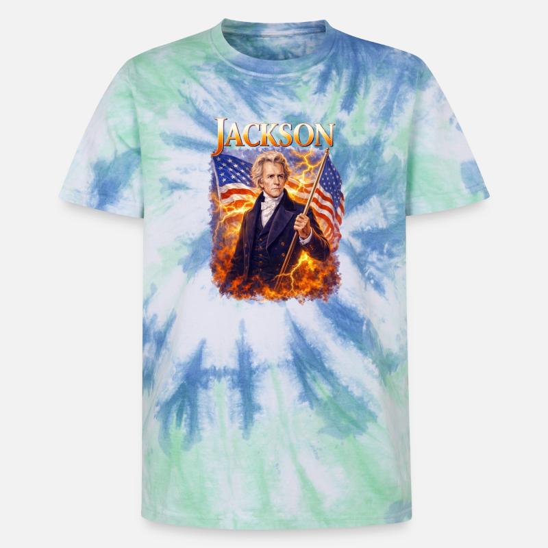 Le héros de la liberté de Jackson avec drapeau - T-shirt tie-dye premium unisexe - bleu spirale