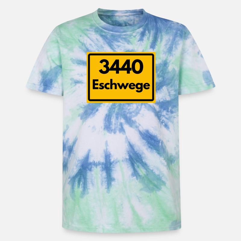 OLD POSTCODE ZIP CODE RETRO 3440 ESCHWEGE - Unisex Premium Tie-Dye T-Shirt - Blue Spiral