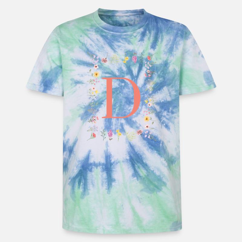 Florale Initialen "D", Buchstaben Monogramm  - Unisex Premium Tie Dye T-Shirt - Spiralblau