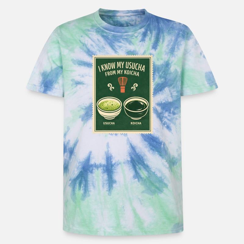 Usucha oder Koicha | Matcha Wissen - Unisex Premium Tie Dye T-Shirt - Spiralblau