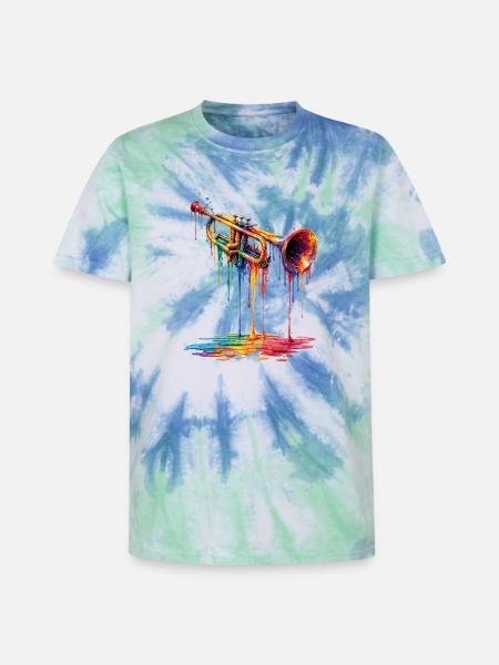 Trumpet with dripping paint - Unisex Premium Tie-Dye T-Shirt - Blue Spiral