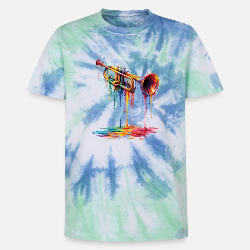 Trumpet with dripping paint - Unisex Premium Tie-Dye T-Shirt - Blue Spiral