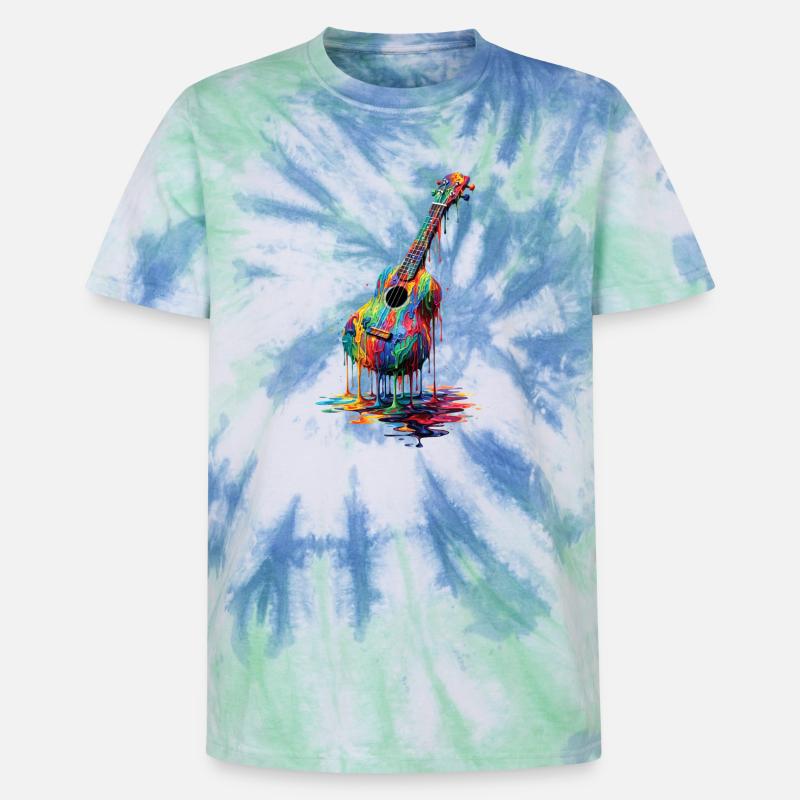 Ukulele with dripping paint - Unisex Premium Tie-Dye T-Shirt - Blue Spiral