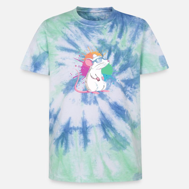 Elegante Ratte unter farbigen Splittern - Unisex Premium Tie Dye T-Shirt - Spiralblau