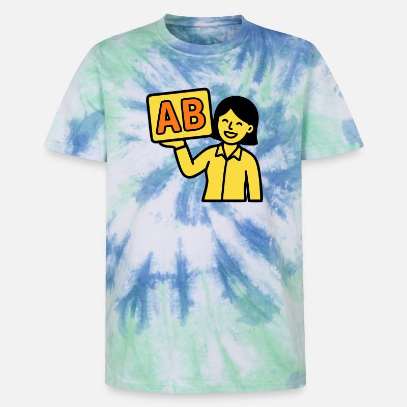 Teacher Elementary School ABC Vector - Unisex Premium Tie-Dye T-Shirt - Blue Spiral
