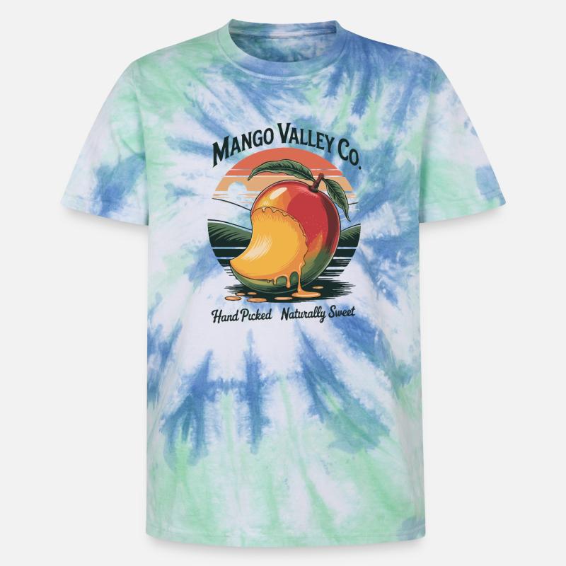 Mango Valley Retro Fruit - Unisex Premium Tie-Dye T-Shirt - Blue Spiral