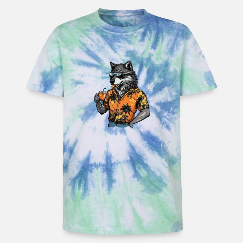 Wolf Comic Sommer - Unisex Premium Tie Dye T-Shirt - Spiralblau