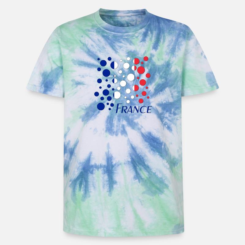 French Circle Dots Pattern - Unisex Premium Tie-Dye T-Shirt - Blue Spiral