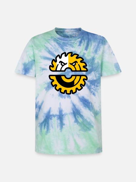 Circular Saw Mascot Logo - Unisex Premium Tie-Dye T-Shirt - Blue Spiral