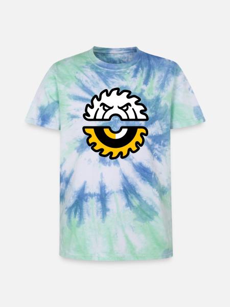 Circular Saw Face Graphic - Unisex Premium Tie-Dye T-Shirt - Blue Spiral
