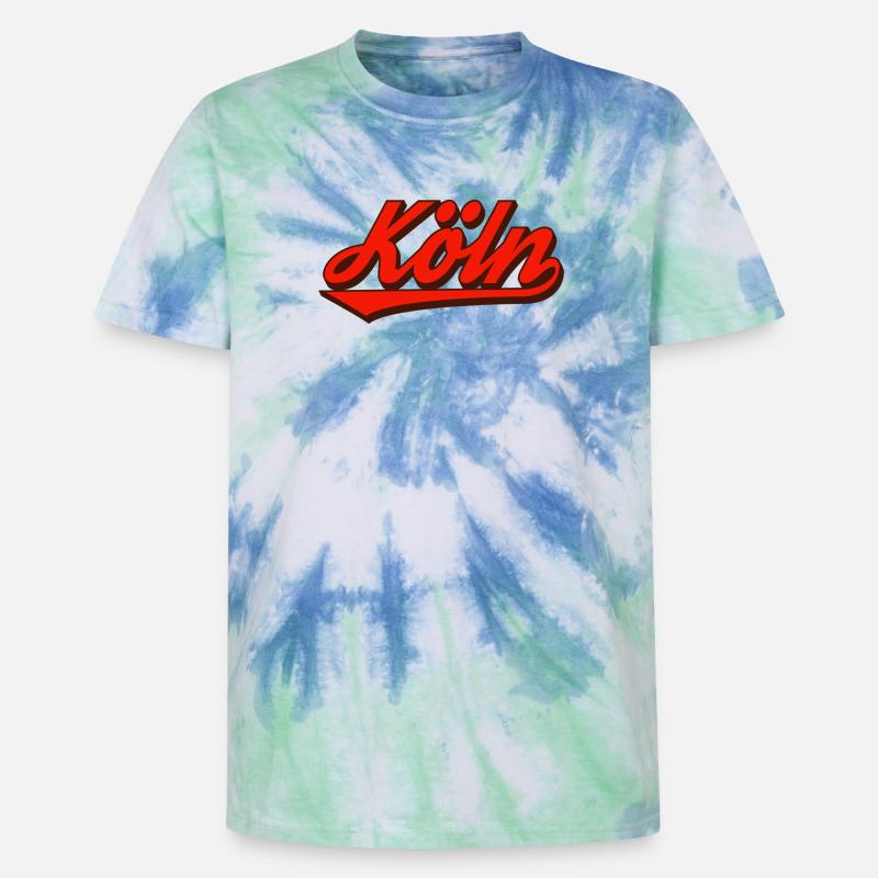 Köln Retro Script Logo Rot - Unisex Premium Tie Dye T-Shirt - Spiralblau