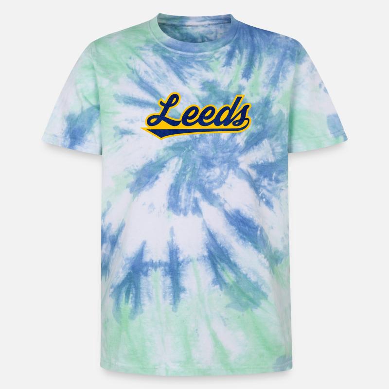 Leeds Script Logo Blau Gelb - Unisex Premium Tie Dye T-Shirt - Spiralblau