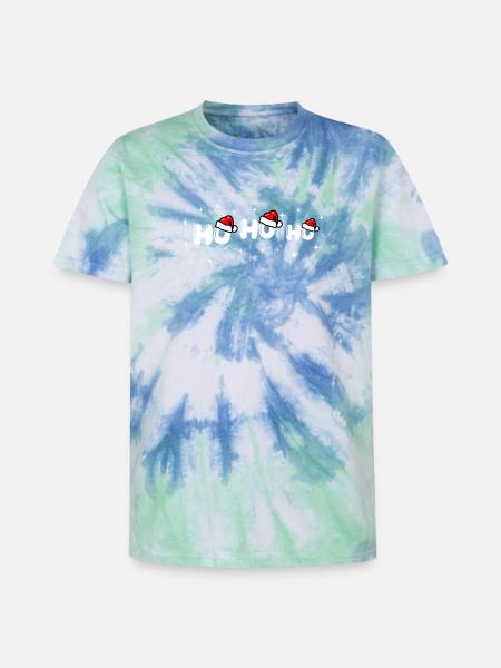 Ho Ho Ho Santa Font Design - Unisex Premium Tie-Dye T-Shirt - Blue Spiral