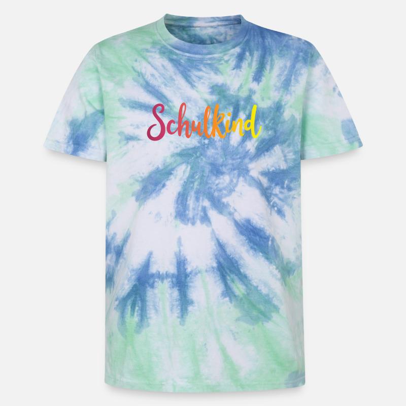 Schulkind Farbverlauf Rot-Gelb - Gradient Script - Unisex Premium Tie Dye T-Shirt - Spiralblau