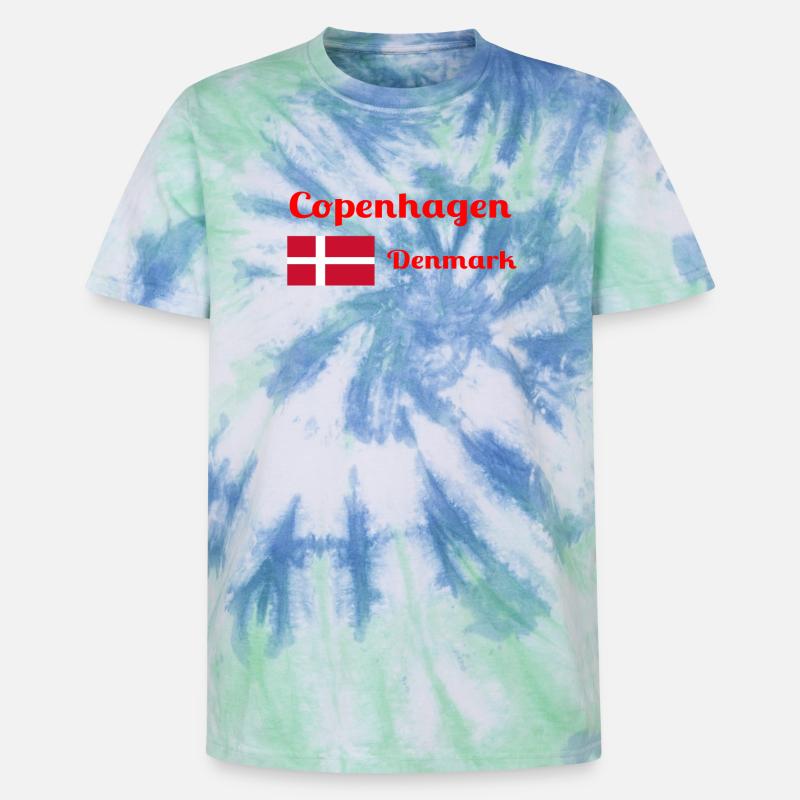 Copenhague, Danemark - Imprimés élégants - T-shirt tie-dye premium unisexe - bleu spirale