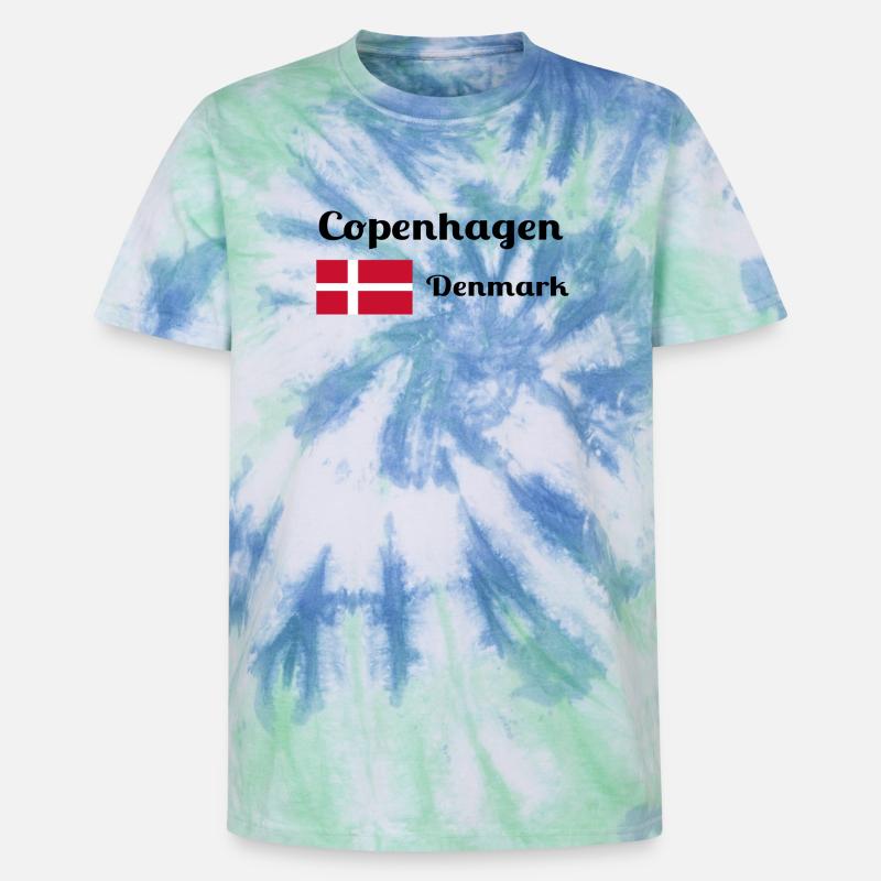 Copenhague, Danemark - Imprimés élégants - T-shirt tie-dye premium unisexe - bleu spirale